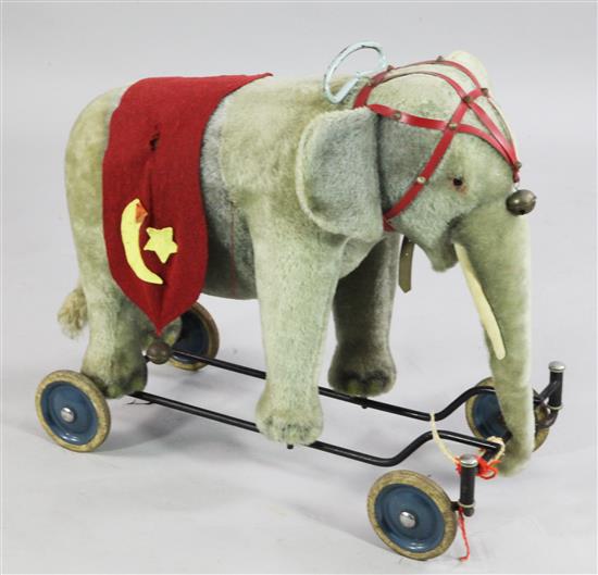 1950s Steiff Zieh elephant pull-along mohair toy, 23in(-)
